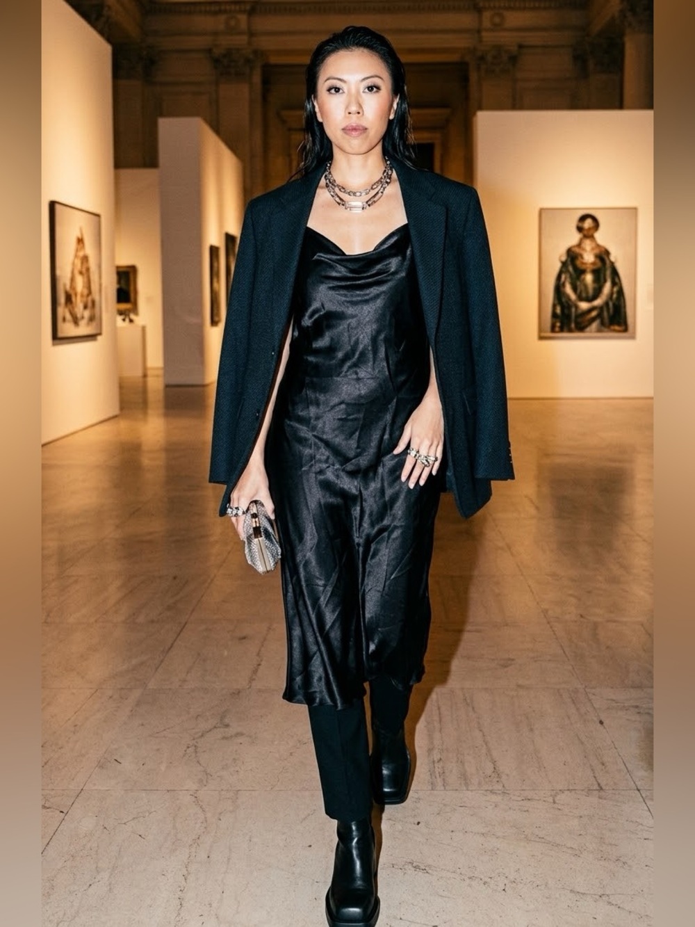 ✨ BEBE Black Satin Cowl-Neck Midi Slip Dress | Size XL ✨